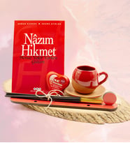 Nazım Hikmet Henüz Vakit Varken Gülüm Kitap, Kırmızı Toprak Fincan, Kalpli Çikolata, 20 Adet Tütsü ve Tütsülük