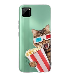 PrintiFy Realme C11  ile Uyumlu 1mm Slim Fit Kedi 1 050b Baskılı Şeffaf  Kılıf