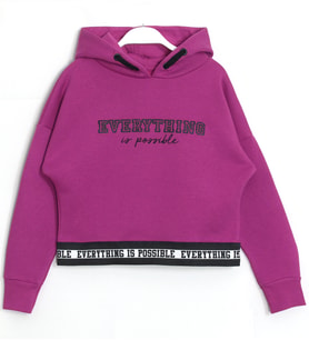 Kız Çocuk Kapüşonlu 3 İp Crop Top Koyu Pembe