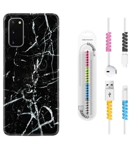 Samsung A02S A03S A10 A12 A13 A21S A22 Kılıf Kablo Koruma Spiral Silikon Black Marble 3 1382