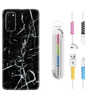 Samsung A02S A03S A10 A12 A13 A21S A22 Kılıf Kablo Koruma Spiral Silikon Black Marble 3 1382