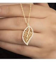 Gold Yaprak  Zirkon Taşlı 925 Ayar Gümüş Kadın Kolye