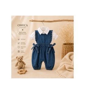 Kız Bebek Denim Tulum ve Gömlek Takımı