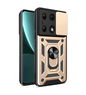 Xiaomi Poco M6 Pro 4G Kılıf Pars Lens Yüzüklü Silikon - Gold
