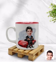BK Gift Kişiye Özel Baba Karikatürlü İçi Kırmızı Renkli Kupa Bardak Model 3