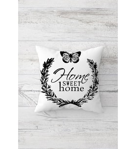 Kelebek Home Sweet Home Çift Tarafı Baskılı Gizli Fermuarlı Yastık Kılıfı Kırlent Yastık Kılıfı (Beyaz)