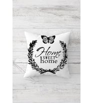 Kelebek Home Sweet Home Çift Tarafı Baskılı Gizli Fermuarlı Yastık Kılıfı Kırlent Yastık Kılıfı (Beyaz)
