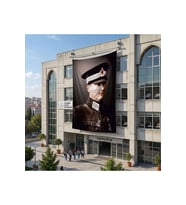 Mustafa Kemal Atatürk Askeri Üniformalı Poster Bayrak Raşel Kumaş 6x9 metre ATA41