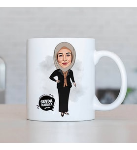 Kişiye Özel Başörtülü Kadın Karikatürlü Kupa Bardak