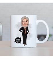 Kişiye Özel Başörtülü Kadın Karikatürlü Kupa Bardak