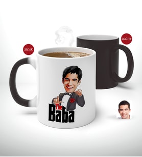 BK Gift Kişiye Özel Babalar Günü Hediyesi Godfather Baba Karikatürlü Sihirli Kupa Bardak-7 (Beyaz)