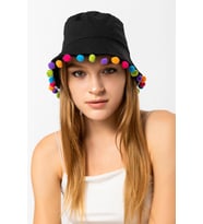 Kadın Ponponlu Bucket Şapka (Siyah)