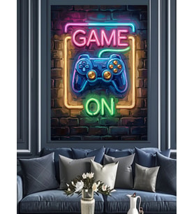 Game On Neon Oyun Kumandası Dekoratif Kanvas - Mdf Ahşap Tablo