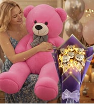 90 Cm Peluş Ayı ve LED Işıklı Mor Peluş Ayıcık Buketi Seti Sevgiliye Hediye Hediye Doğum Günü Özel Gün Seti (Fuşya)