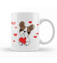 French Bulldog with Hearts Cartoon Pug Kupa Bardak Porselen