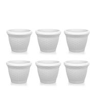Omnipazar SO-HS06 Plastik Hasır Desenli Saksı 42 lt Kirli Beyaz 6 Adet