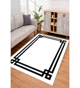 Dijital Kaymaz Taban Yıkanabilir Renkli Salon Halısı Mutfak Halısı Yolluk ND-SM-34 (Beyaz)