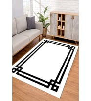 Dijital Kaymaz Taban Yıkanabilir Renkli Salon Halısı Mutfak Halısı Yolluk ND-SM-34 (Beyaz)