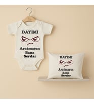 Pia Baby B32 %100 Pamuk Dayımı Aratmayın Bana Yazılı Tasarlanabilir İsme Özel Bebek Body Ve Yastık Kılıfı (Ekru)