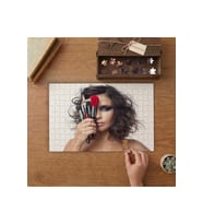 Makyajı Yapılmış Manken - Makyaj Fırçaları Tasarımı 240 parça Ahşap Puzzle Ahşap Kutuda MP00170