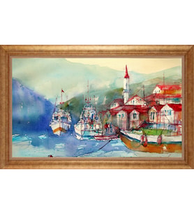EV İŞYERİ OFİS İÇİN ALTIN ÇERÇEVELİ PASPARTULU TABLO VB581