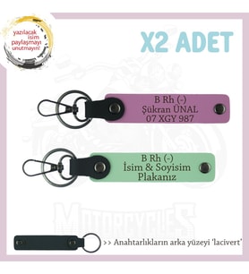 Ehliyeti Olana İsim Plaka ve B Rh (-) Kan Grubu Yazılı x2 Anahtarlık Set Hediyelik, Yeşil-Pembe-Laci (Çok Renkli)