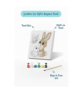 Sevimli Fil Temalı Çocuk Boyama Tuvali – Şövalesiz Eğitici Boyama Seti 20x20 cm