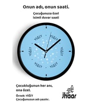 İsme Özel Soyut Yıldızlı Çocuk Odası Duvar Saati Orta Boy 30 cm Siyah Camlı Sessiz