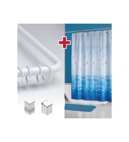 Su Desen Mavi Banyo Perdesi Askı Hediyeli 180x200cm Tek Kanat Duş Perdesi, L Boru Hediyeli