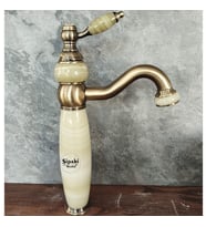 Onyx Detaylı Uzun Çanak Lavabo Bataryası (Eskitme Altın)
