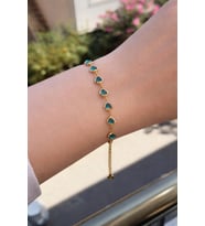 Kalpli Zirkon Taşlı Gold Renk Bileklik 18 CM (Mavi)