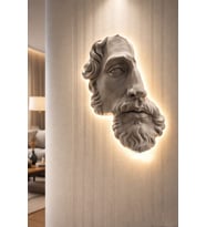 Led Aydınlatmalı Büyük Boy Yarım Yüz Zeus Duvar Heykeli Sanatsal Duvar Dekoru 25 CM