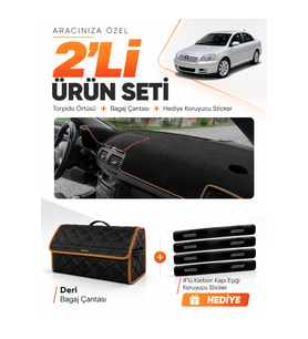 TOYOTA AVENSİS EKRANSIZ T250 (2003-2008) Uyumlu Torpido Örtüsü + Deri Bagaj Çantası Seti - Siyah Kahverengi