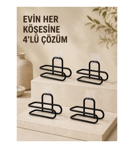 Mey İthalat® Delmeden Monte Tuvalet Kağıdı Askısı Siyah Metal Yapışkanlı Banyo Kağıtlığı 4’lü Set