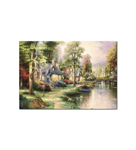 Nehir Boyama Manzara Kahverengi Ve Mavi Evler (25x35 Cm Boyut)