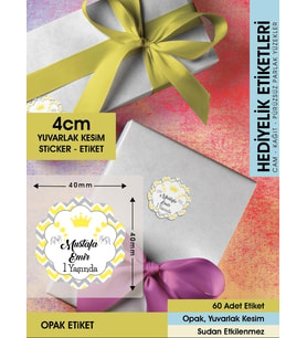 Doğum Günü Etiketi-fil, Kral Taçlı Cemiyetlerinize Için 4cm - 60 Adet Opak Sticker