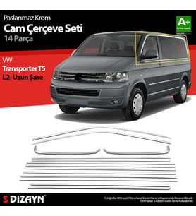 S-Dizayn VW Transporter T5 Uzun Şase Krom Cam Çerçeve Seti 2003-2015 Tek Sürgü
