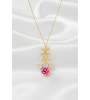 925 Ayar Gümüş Pembe Güllü Kolye (Sarı)
