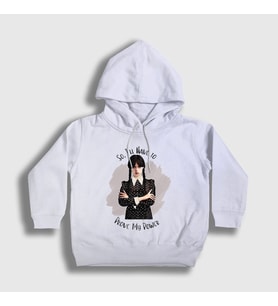 Presmono Unisex Çocuk Beyaz Power Wednesday Addams Family Addams Ailesi Kapüşonlu Sweatshirt 366012tt