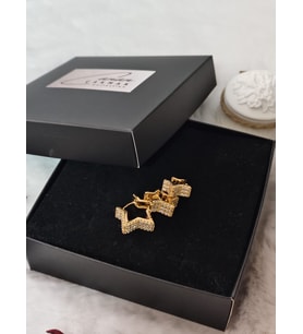 Üçlü Taşlı Kalın Yıldızlar Küpe (Gold)