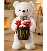 Sevgiliye Hediye 90cm Beyaz Peluş Ayı 15'li Kırmızı Beyaz Mini Ayıcık Siyah Gold Love Kutusu Yıldönümü Lüks Premium Hediye Set