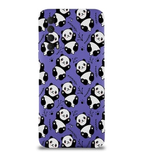 Huawei P Smart 2021 Uyumlu Lansman Kılıf Panda Tasarımlı İçi Kadife Kapak-Mor (Şeffaf)