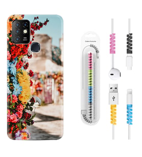 INFINIX Hot 8 9 10 11S Hot 10 Play 10T Kılıf Kablo Koruma Spiral Silikon Gerçek Çiçekler 1743
