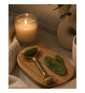 2 Parça Yeşim Roller ve Gua Sha Yüz Masaj Seti – Geniş ve Dar Başlıklı