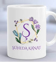 Kişiye Özel Çiçekli Ş Harfli Hediye Kupa Bardak İsim Soyisim Yazılı (Beyaz)