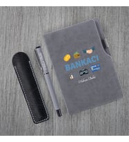 Kişiye Özel Bankacı Temalı Gri Defter & Gri Roller Kalem Set 2