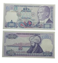 7. Emisyon 1000 Türk Lirası . Cumhuriyet Dönemi Koleksiyon Kağıt Para.