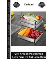 #SaklamaKabı 304 Kalite Sızdırmaz Çok Amaçlı Paslanmaz Çelik Fırın Saklama Kabı 25x20x5 cm - 1 Adet