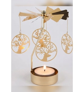 Dönen Mumluk Geyik Figürlü Altın Metal Tealight Mum Tutucu Yılbaşı Dekoru Hediye 15 cm