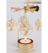 Dönen Mumluk Geyik Figürlü Altın Metal Tealight Mum Tutucu Yılbaşı Dekoru Hediye 15 cm